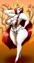 1girls busty crown curvy disney female female_focus female_only gausscannon hekapoo horns hourglass_figure huge_ass huge_breasts lingerie long_hair milf red_hair star_vs_the_forces_of_evil voluptuous