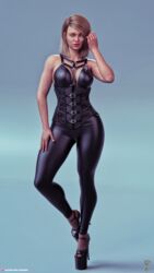 1girls 3d cleavage clothed clothing corset female female_only front_view high_heels large_breasts lillian_(xasurax) original original_character pinup platform_heels slushe_(website) solo solo_female tagme tight_clothing xasurax