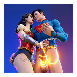 1boy 1boy1girl 1girls 3d 3d_(artwork) balls black_hair blue_eyes bottomless clark_kent dc_comics diana_prince epic_games fortnite glowing justice_league kal-el lasso_of_truth male/female penis rope rope_around_penis rysketches straight superhero superheroine superman superman_(series) tiara watermark wonder_woman wonder_woman_(fortnite) wonder_woman_(series)