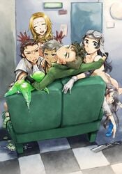 annoyed asahi_(shin_megami_tensei_iv_final) ass blush closed_eyes condom couch cum cum_on_face gaston_(character) gay gloves goggles hallelujah helmet megami_tensei naked nanashi_(shin_megami_tensei_iv_final) navarre nozomi_(shin_megami_tensei_iv_final) shin_megami_tensei_iv_final smile surprised toki_(shin_megami_tensei_iv_final)