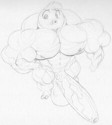 2021 2_toes abs anthro avian balls big_muscles bird feet genitals harvey_beaks harvey_beaks_(character) harvey_beaks_(series) huge_muscles male monochrome muscular muscular_male nipples non-mammal_balls open_mouth penis sbshouseofpancakes toes traditional_media_(artwork) vein veiny_penis young