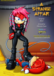 1boy a_strange_affair closed_eyes comic comic_cover eyes_half_open female femdom foot_on_chest hands_tied incest knocked_out leather_clothing lien-da mother_and_son mouth_cover on_floor palcomix rutan_the_echidna smirk sonic_(series) sonic_the_hedgehog_(archie) sonic_the_hedgehog_(series) whip