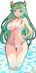 1girls alternate_costume breasts enpe female female_only green_eyes green_hair kid_icarus nintendo palutena solo swimsuit tagme