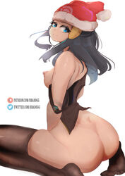 ass bbadogg beanie big_hips blue_hair christmas dawn_(pokemon) female female_focus female_only hat large_ass large_hips legwear light-skinned_female light_skin long_hair looking_at_viewer nintendo pokemon pokemon_(game) pokemon_dppt santa_hat smile smiling_at_viewer stockings thick_thighs thin_waist young