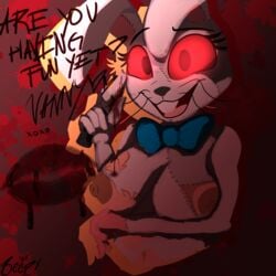 absurd_res beep! blood bodily_fluids bow_tie bunny_costume clothing costume female five_nights_at_freddy's five_nights_at_freddy's:_security_breach gore hi_res human kiss_mark knife mammal scottgames solo torn_clothing vanny_(fnaf) video_games