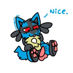 ashtaroth_owo blue_body blue_fur fur genitals hi_res lucario male male_only nintendo no_shading pawpads penis pink_penis pokemon pokemon_(species) red_eyes simple_background simple_coloring solo spikes text video_games white_background