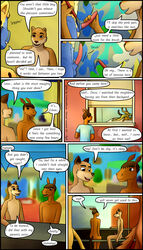 absurd_res bodypaint canid canine canis casual_erection casual_nudity chapter_3 cheetah confusedraven dialogue domestic_dog embarrassed english_text equid equine erection felid feline female genitals hi_res horse lutrine male mammal mustelid page_16 penis sex touching_penis