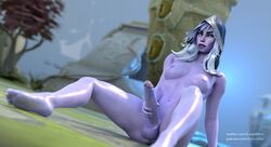 1futa 3d dota dota_2 drow_ranger futa_only futanari glowing_eyes grass hood lizardsfm looking_down masturbation purple_penis purple_skin solo stone_floor stroking white_hair