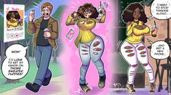 app ass_expansion blackification breast_expansion cleavage corruption dark-skinned_female ebonization english_text eye_color_change feminization gender_transformation hair_color_change hair_growth high_heels mtf_transformation phone race_swap rule_63 skin_color_change text thetransformistress thigh_expansion transformation transformation_sequence