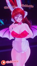 1girls 3d apron barely_contained breasts cleavage fox_ears fox_girl ginger_hair glasses glubbable hand_behind_back horns large_breasts light-skinned_female light_skin maid_apron maid_headdress patreon smile solo solo_female solo_focus succubus thick_thighs virtual_youtuber vrchat vrchat_avatar wings