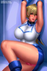 1girls alexis_rhodes armpits arms_up artist_name artist_signature artist_website ass blonde_hair blue_background blue_boots blue_footwear blue_gloves blue_skirt blush bondage boots bound bound_wrists bounded breasts busty cameltoe captured cleavage covered_pussy deviantart_username dress elbow_gloves eye_contact eyebrows_visible_through_hair eyelashes eyeliner eyeshadow facing_viewer female female_only gloves gumroad_username helpless hi_res high_resolution highres huge_breasts latex latex_boots latex_dress latex_gloves latex_skirt latex_top lips lipstick long_hair looking_at_viewer makeup mascara microskirt miniskirt on_ground one_leg_up open_mouth panties pantyshot pantyshot_(sitting) partially_visible_vulva patreon_username pink_lips pink_panties pink_underwear powerless raised_eyebrows restrained shaved_armpit shiny shiny_clothes shiny_eyes shiny_hair shiny_latex shiny_lips shiny_skin short_skirt sideboob skirt solo svoidist thick_thighs thighs underwear url very_long_hair voluptuous web_address white_topwear wrists_bound wrists_restrained yellow_eyes yu-gi-oh! yu-gi-oh!_gx