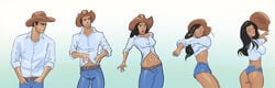 ass ass_expansion breast_expansion cowboy cowboy_hat cowgirl cowgirl_hat cowgirl_outfit feminization gender_transformation hair_growth mtf_transformation plumbeo rule_63 tan_skin transformation