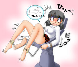 1girls bondage bound_ankles bound_wrists cervix clitoris clothing crying female gynecological_chair gynecologist helpless pinch pinching pisipisi skirt speculum spread_legs surprised translated wince