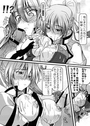 breasts censored cum female human large_breasts lyrical_nanoha mahou_shoujo_lyrical_nanoha mahou_shoujo_lyrical_nanoha_strikers male monochrome paizuri penis signum soba_(artist) soba_(saz) straight text translation_request