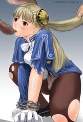 1girls bite biting blonde_hair blush breasts bun_cover capcom capcom_fighting_evolution capcom_fighting_jam chains crouch double_bun dress female foreskin foreskin_bite foreskin_biting gloves hairpods ingrid_(capcom) kneeling long_hair mimura_kaoru miniskirt panties panties_under_pantyhose pantyhose pantyshot penis penis_biting red_eyes ribbon shirt skirt squat squatting torn_clothes torn_pantyhose tungsten's_song uncensored underwear upskirt