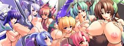 1boy 8girls aizuka_hime black_hair blonde_hair blue_eyes blue_hair blush breast_press breast_smother breast_suppress breasts brown_eyes brown_hair cowgirl_position eve_at-01 everyone faceless faceless_male game_cg gigantic_breasts glasses green_eyes green_hair group_sex gunner-l harem highres hoshinaga_shiki huge_breasts iron_maiden_-kou_no_otome- large_breasts leg_grab licking long_hair long_image lying mecha_musume minazaki_isuzu navel nipples nude ogata_cocona on_back open_mouth orgy pink_hair ponytail red_eyes sex smile smothering straddle takasato_laila tied_hair tina_starling tongue twintails very_long_hair white_hair wide_image yuzuki_naako