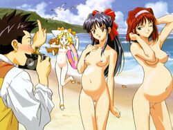 beach bow clothing flat_chest iris_chateaubriand kanzaki_sumire mole mole_under_eye pregnant sakura_shinguji sakura_wars sega small_breasts