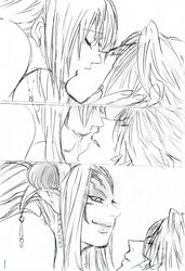 comic female final_fantasy final_fantasy_viii human kissing male monochrome squall_leonhart straight tagme ultimecia