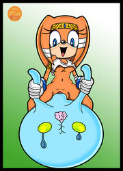 2d blue_eyes breasts chaos_(sonic) clothed echidna female happy mobian mobian_(species) mobian_echidna orange_fur pussy sega sex sonic_(series) sonic_adventure sonic_the_hedgehog_(series) tagme tikal_the_echidna zetar02