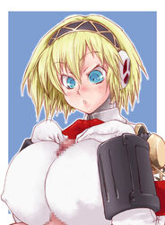 aegis_(persona) aigis_(persona) artist_request big_breasts blonde_hair blue_eyes breasts gynoid hands_on_breasts large_breasts megami_tensei paizuri persona persona_3 robot robot_girl straight tagme