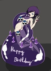 1girls birthday blue_eyes breasts burning_candles cake candles censored gesture hair happy_birthday looking_at_viewer oral_sex penis pink_hair purple_candles purple_hair pussy sex skull slime tentacle v zone-tan