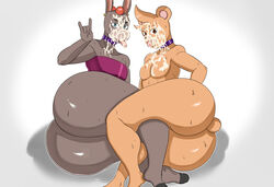 absurd_res anthro asinus ass big_butt bodily_fluids cherryfox73 collar cum cum_on_face digital_media_(artwork) donkey duo equid equine genital_fluids hair hi_res illie_(cherryfox73) jewelry male male/male mammal milo_(cherryfox73) nude orange_hair piercing purple_collar sex simple_background smile sweat tongue tongue_out ursid