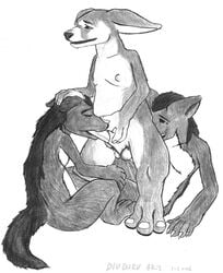 ambiguous_species animal_genitalia animal_penis anthro anthro_on_anthro arm_support ass balls belly big_ears big_feet big_toes black_nose black_soles butt_sniffing canid canine_genitalia canine_penis claws closed_eyes dark_body dark_eyes dark_fur digitigrade divdurvart feet fellatio fur genitals group group_sex holding_head holding_penis humanoid interspecies intimate leaning_on_elbow light_body light_fur male male/male mammal mane muzzle_fuck nipples nude nuzzling open_mouth oral penile penis sex shy_expression simple_background sitting smile sniffing snout_fuck standing threesome trio white_belly white_body white_fur