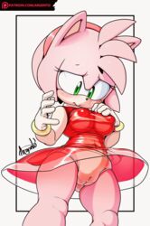 amy_rose argento clothing panchira panties pantyshot pantyshot_(standing) pink_fur pink_hair sonic_(series) transparent_clothing underwear upskirt viewed_from_below white_panties wind_lift