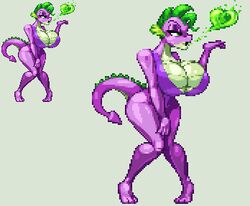 bimbo casetermk female genderswap_(mtf) huge_ass huge_breasts my_little_pony navel pixel_art rule_63 spike_(mlp) thick_lips thick_thighs wide_hips