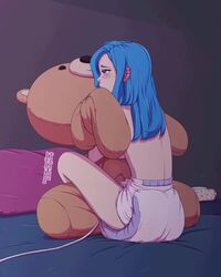 1girls 2021 animated bed blue_hair blush diaper diaper_only digital_drawing_(artwork) digital_media_(artwork) female hair hug human humping lazyblazy_(artist) masturbation mp4 pillow sex_toy sound teddy_bear vibrator video white_diaper