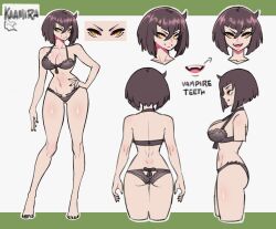 1girls brown_hair character_sheet fangs lingerie lokigun oc vampire watermark yellow_eyes