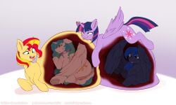 absurd_res ahe_gao alicorn amaichix anus belly big_belly equestria_girls equid equine female female/female feral friendship_is_magic genitals group hasbro hi_res horn horse hyper hyper_belly looking_pleasured mammal my_little_pony open_mouth pony princess_celestia_(mlp) princess_luna_(mlp) pussy same_size_vore sunset_shimmer tongue tongue_out twilight_sparkle_(mlp) unicorn vore wings x-ray