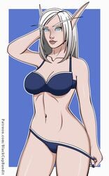 blackcapbandit blue_eyes elf female high_elf lingerie long_ears pinup silver_hair underwear vereesa_windrunner warcraft world_of_warcraft