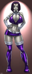 10s 1girls 2010s 2013 big_breasts boots cambion cartoon_network cerberuslives choker cleavage cosplay costume_switch cropped_legs dc dc_comics demon demon_girl erect_nipples forehead_jewel grey_body half_demon hands_on_hips inner_sideboob looking_down purple_eyes purple_hair rachel_roth raven_(dc) sideboob smooth_skin standing starfire_(cosplay) teen_titans thick_thighs thigh_boots thighhighs toonami wilko