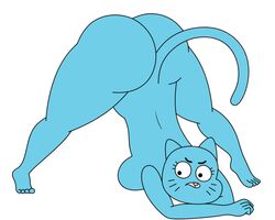 5:4 anthro ass ass_up blue_body blue_fur breasts cartoon_network domestic_cat drreverb felid feline felis female fur jack-o_pose mammal nicole_watterson nude pose simple_background solo the_amazing_world_of_gumball