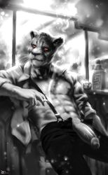 absurd_res anthro black_and_white cougar echo_(series) echo_project felid feline furry hi_res male mammal monochrome pinup pose samuel_ayers smoking solo the_smoke_room the_v00d00 video_games