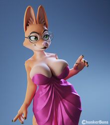 1girls 3d anthro big_breasts bulging_breasts chunkerbuns cleavage cleavage_overflow diane_foxington dreamworks dress female female_focus female_only fox furry hi_res overflowing_breasts solo_female the_bad_guys watermark