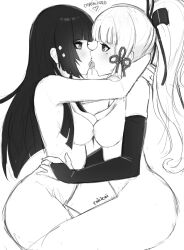 breasts chilichi genshin_impact holding_shoulder holding_waist kamisato_ayaka making_out tongue_kiss tongue_out yun_jin_(genshin_impact) yuri