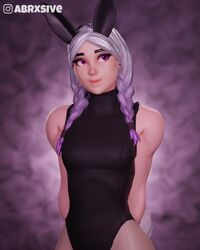 1girls abrxsive braid braided_hair braided_twintails breasts bunny_ears bunny_girl bunnysuit clothed cute epic_games fortnite petite purple_eyes purple_hair seductive_look teenager tight_clothing torin_(fortnite) twintails white_hair