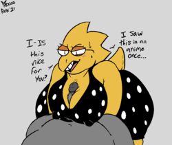 alphys anthro anthro_focus ass bent_over big_breasts big_butt blush bodily_fluids breast_play breasts buckteeth cleavage clothed clothing dialogue dress duo english_text erection eyewear faceless_character faceless_male female female_focus front_view fully_clothed genitals glasses grey_body grey_skin huge_breasts huge_butt huge_hips human human_on_anthro humanoid_genitalia humanoid_penis interspecies lizard male male/female mammal navel nipple_outline nipples non-mammal_breasts non-mammal_nipples open_mouth paizuri penis polka_dots reptile roccorox scales scalie sex short_tail simple_background solo_focus stuttering sweat teeth text thick_tail titjob undertale undertale_(series) wide_hips yellow_body yellow_scales