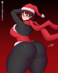 ass ass_focus atlus big_ass big_breasts blush bodysuit brown_hair bubble_ass bubble_butt embarrassed huge_ass huge_breasts leotard makoto_niijima megami_tensei mrstudmuffin persona persona_5 persona_5_royal red_eyes seductive shin_megami_tensei slim teenager thick thick_ass thick_thighs thin_waist thong_leotard