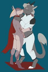 anthro cape clothed clothed_sex clothing dragon duo embrace eyewear frottage fur furred_dragon glasses hi_res hug hybrid kissing male male/male partially_clothed sex small_tail snofu