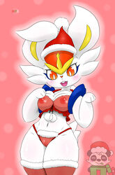 anthro breasts christmas cinderace clothing duo female female_cinderace fullfolka genitals hi_res holidays lingerie nintendo pancham pokémon_(species) pokemon pussy video_games