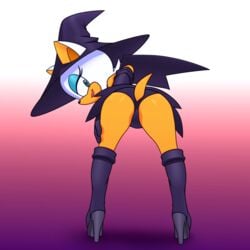 2d alternate_costume anon0567 halloween_costume looking_at_viewer looking_back mobian mobian_(species) mobian_bat presenting_hindquarters rouge_the_bat sega sonic_(series) sonic_adventure_2 sonic_the_hedgehog_(series) standing