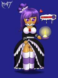 <3 1girls artist_name big_breasts blackberry_cookie blush blushing breasts brooch candle cleavage closed_mouth cookie_run cookie_run_kingdom cookie_run_ovenbreak dress dress_lift exposed_pussy eyelashes female female_only gameplay_mechanics heart holding_candle holding_object lifted_by_self long_hair long_socks looking_away maid maid_uniform purple_eyes purple_hair pussy shaded shoes showing_pussy shy simple_background solo stockings tan_body tan_skin toony vagina