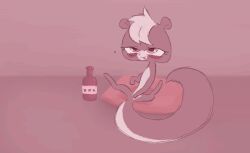 animated blush drunk female feral fluffy fluffy_tail frame_by_frame fur genitals grey_body grey_fur hair hasbro labbit1337 littlest_pet_shop mammal masturbation mephitid pepper_clark pink_eyes pussy short_playtime skunk solo substance_intoxication unavailable_at_source white_hair