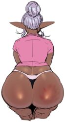 1girls ass back_view big_ass big_butt breasts bubble_ass bubble_butt butt curvy dark-skinned_female dark_elf dark_skin dat_ass elf elf-san_wa_yaserarenai fat_ass female female_only hand_print humanoid kuroeda large_ass long_hair no_pants partially_clothed pointy_ears rear_view slap_mark solo solo_female spank_marks spanked synecdoche thick thick_ass thick_thighs thong voluptuous white_hair wide_hips