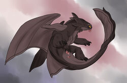 anonymous_artist claws cute_eyes dragon dreamworks female female_night_fury feral flying how_to_train_your_dragon night_fury presenting scalie smile solo teeth tongue tongue_out unknown_artist western_dragon