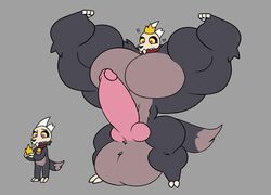 big_penis big_testicles bone canid canid_demon canine collar crown demon disney flexing_both_biceps fur genitals grey_body grey_fur haizhe8 highres horn huge_testicles king_clawthorne male male_only mammal muscular pecs penis skull skull_face skull_head smooth_skin solo testicles the_owl_house