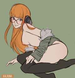 atlus female glasses kalruna naked nude orange_hair persona persona_5 sakura_futaba sideboob solo tagme thighhighs